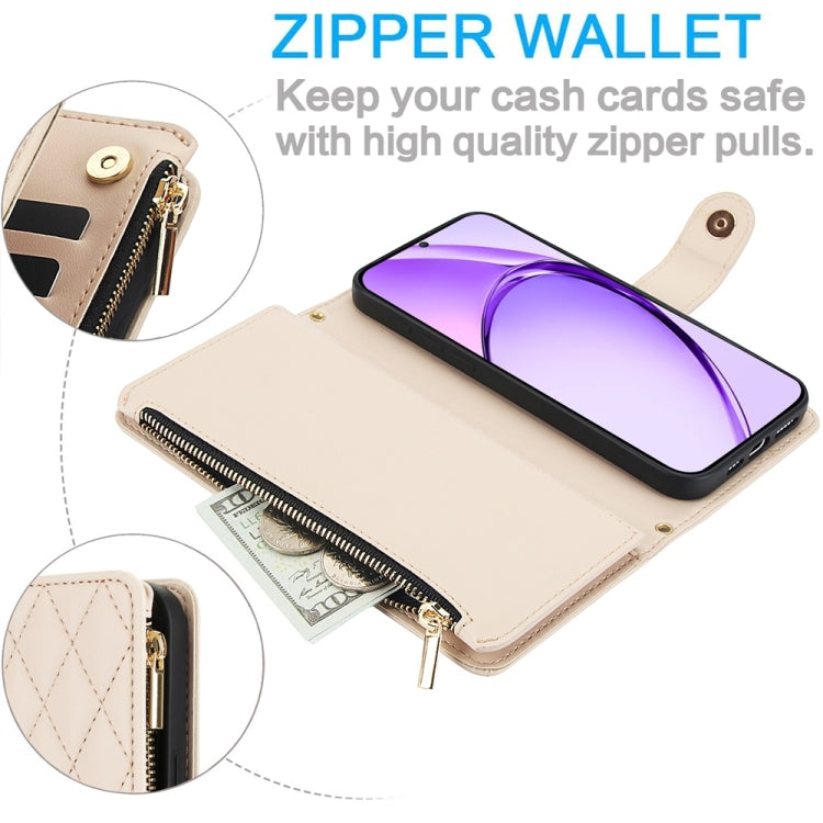 For OPPO A3 4G / 5G Global / A3X 4G / 5G India Rhombic Zipper Card Wallet Leather Phone Case with Lanyard