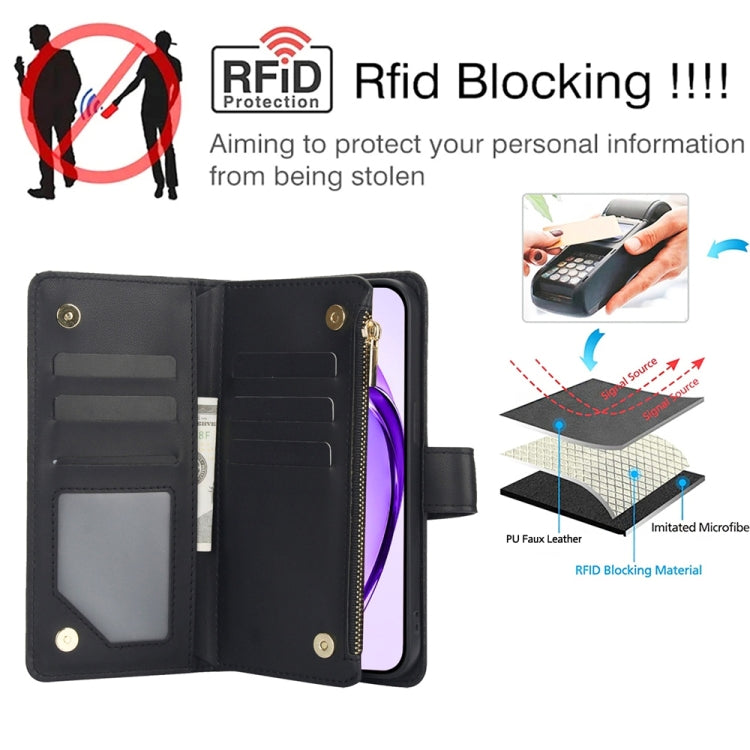 For OPPO A3 4G / 5G Global / A3X 4G / 5G India Rhombic Zipper Card Wallet Leather Phone Case with Lanyard