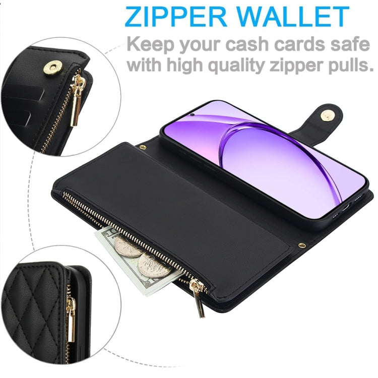 For OPPO A3 4G / 5G Global / A3X 4G / 5G India Rhombic Zipper Card Wallet Leather Phone Case with Lanyard