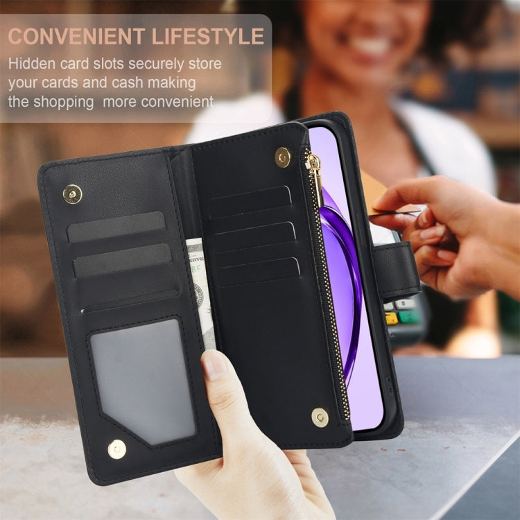 For OPPO A3 4G / 5G Global / A3X 4G / 5G India Rhombic Zipper Card Wallet Leather Phone Case with Lanyard