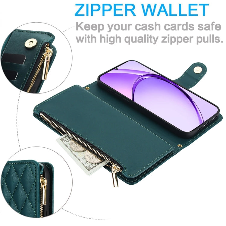 For OPPO A3 4G / 5G Global / A3X 4G / 5G India Rhombic Zipper Card Wallet Leather Phone Case with Lanyard