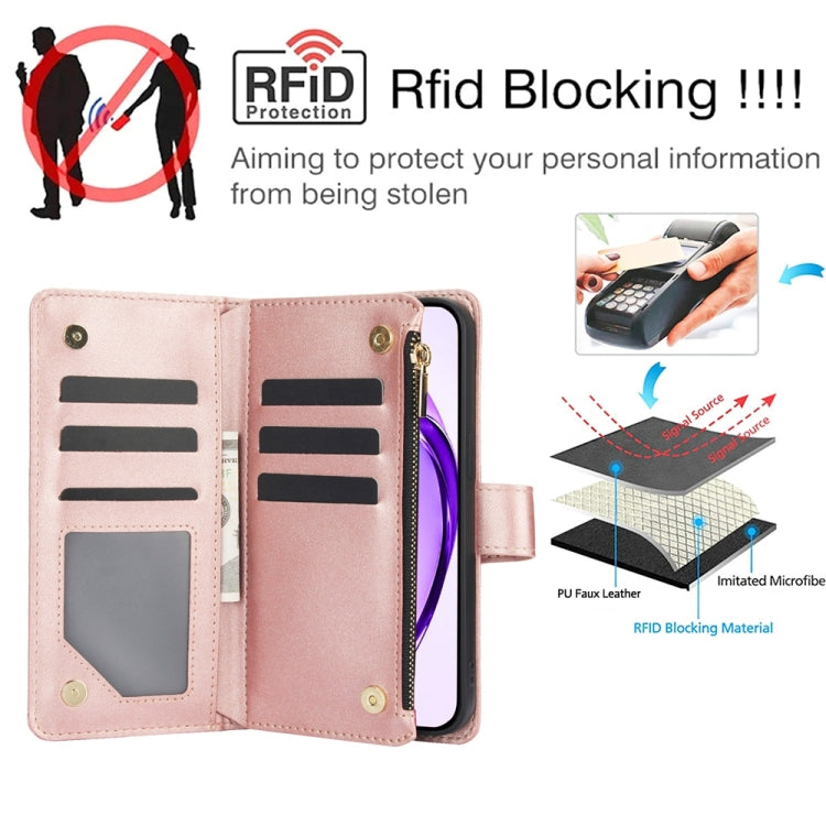 For OPPO A3 4G / 5G Global / A3X 4G / 5G India Rhombic Zipper Card Wallet Leather Phone Case with Lanyard