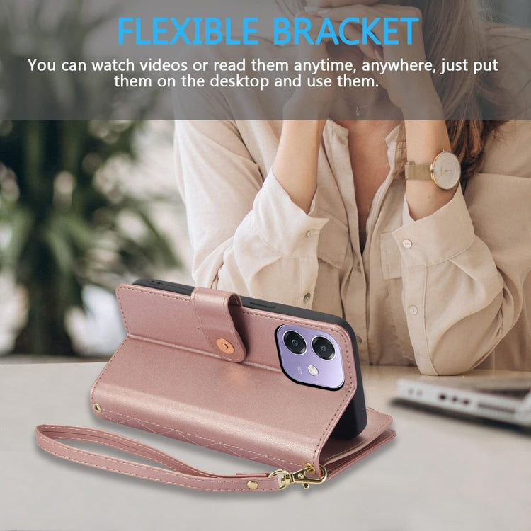 For OPPO A3 4G / 5G Global / A3X 4G / 5G India Rhombic Zipper Card Wallet Leather Phone Case with Lanyard