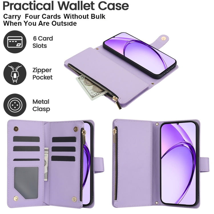 For OPPO A3 4G / 5G Global / A3X 4G / 5G India Rhombic Zipper Card Wallet Leather Phone Case with Lanyard