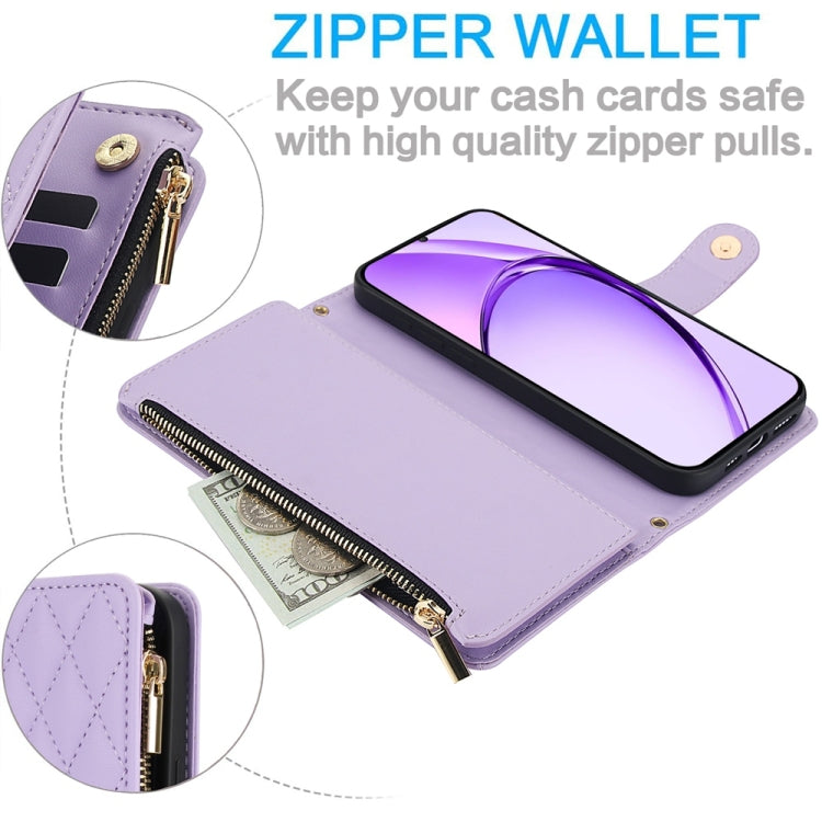 For OPPO A3 4G / 5G Global / A3X 4G / 5G India Rhombic Zipper Card Wallet Leather Phone Case with Lanyard
