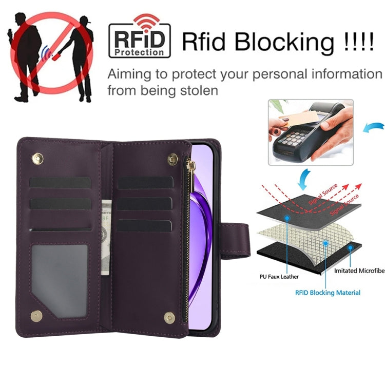 For OPPO A3 4G / 5G Global / A3X 4G / 5G India Rhombic Zipper Card Wallet Leather Phone Case with Lanyard