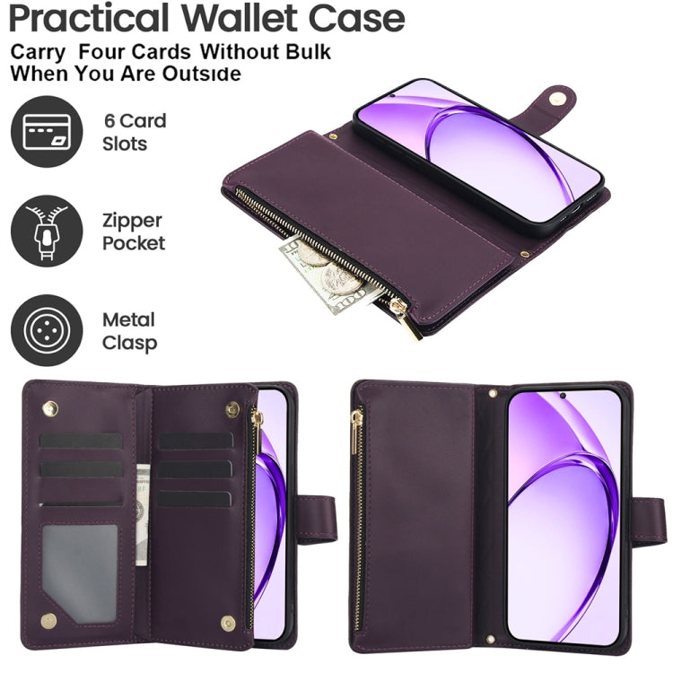 For OPPO A3 4G / 5G Global / A3X 4G / 5G India Rhombic Zipper Card Wallet Leather Phone Case with Lanyard