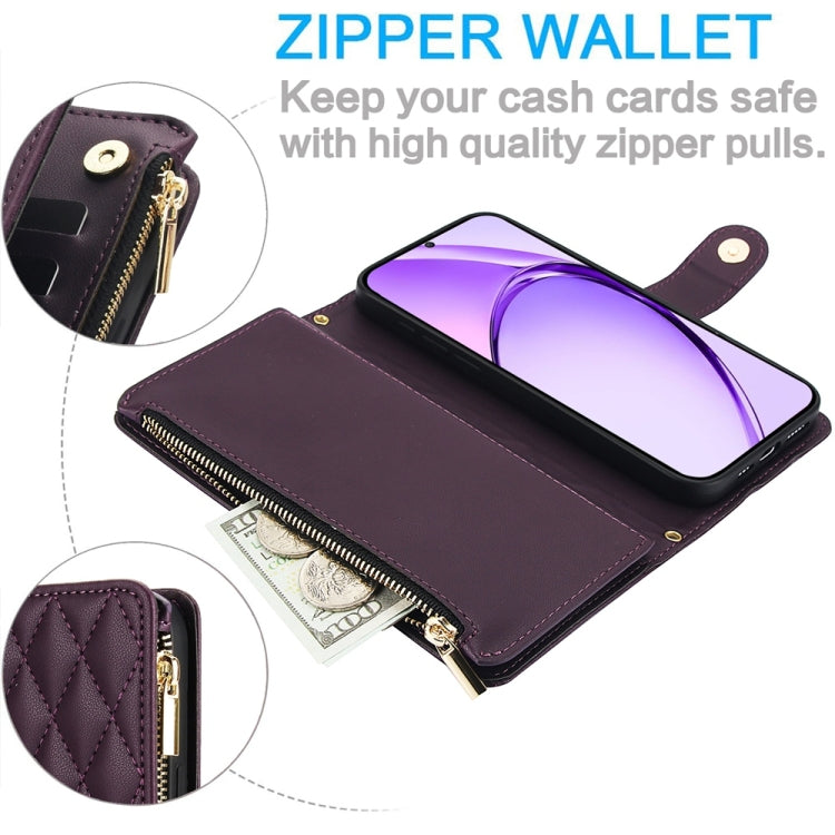 For OPPO A3 4G / 5G Global / A3X 4G / 5G India Rhombic Zipper Card Wallet Leather Phone Case with Lanyard