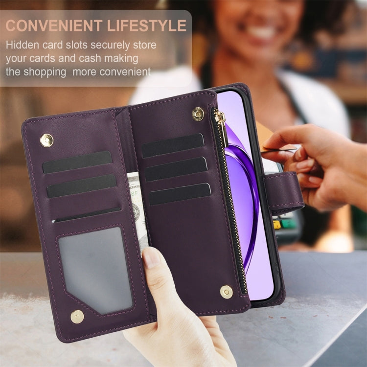 For OPPO A3 4G / 5G Global / A3X 4G / 5G India Rhombic Zipper Card Wallet Leather Phone Case with Lanyard