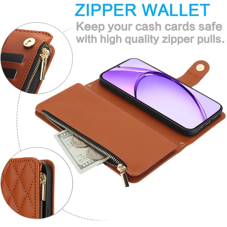 For OPPO A3 4G / 5G Global / A3X 4G / 5G India Rhombic Zipper Card Wallet Leather Phone Case with Lanyard