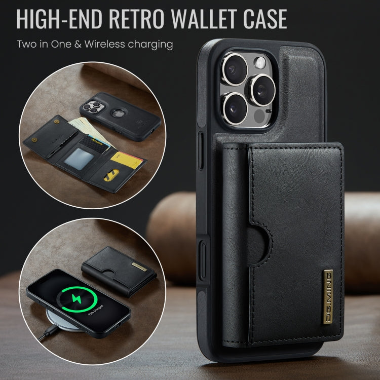 For iPhone 16 Pro Max DG.MING M6 Series RFID Tri-fold Card Bag Removable Leather Phone Case