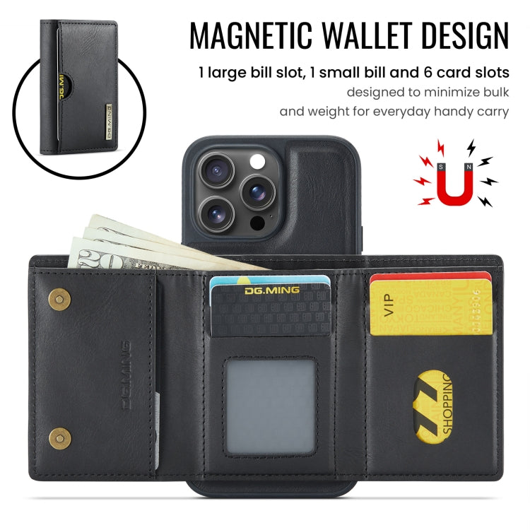 For iPhone 16 Pro Max DG.MING M6 Series RFID Tri-fold Card Bag Removable Leather Phone Case