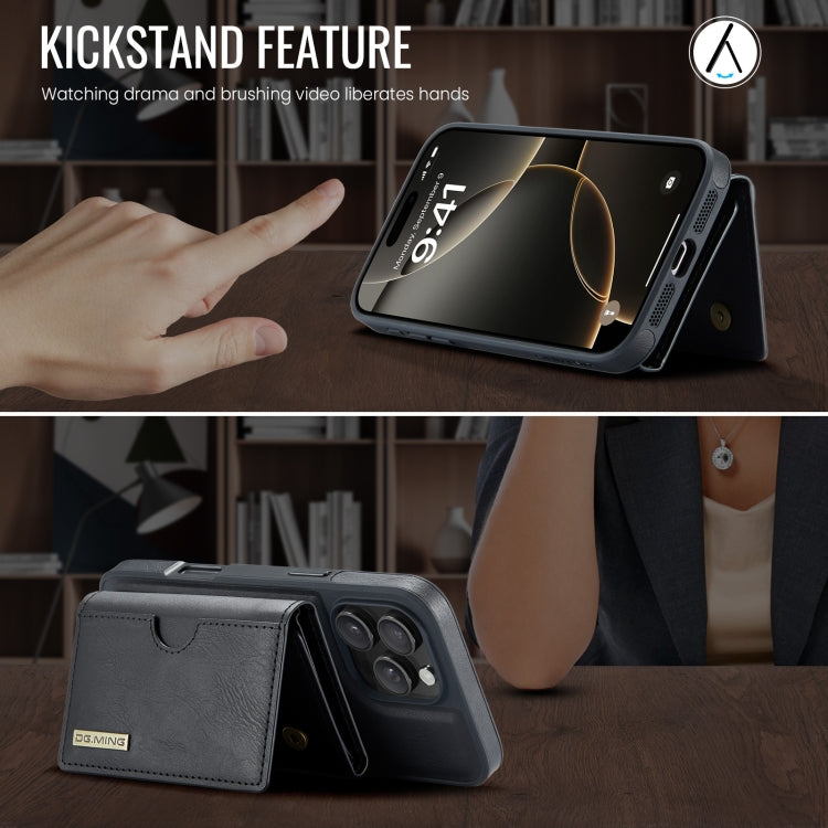 For iPhone 16 Pro Max DG.MING M6 Series RFID Tri-fold Card Bag Removable Leather Phone Case