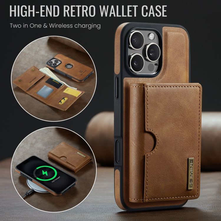 For iPhone 16 Pro Max DG.MING M6 Series RFID Tri-fold Card Bag Removable Leather Phone Case