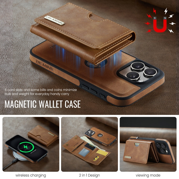 For iPhone 16 Pro Max DG.MING M6 Series RFID Tri-fold Card Bag Removable Leather Phone Case