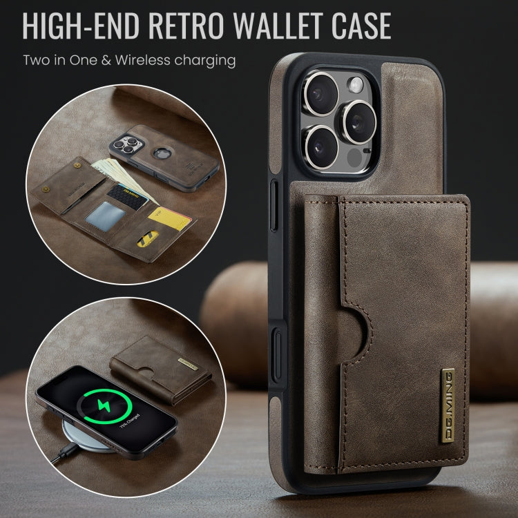 For iPhone 16 Pro Max DG.MING M6 Series RFID Tri-fold Card Bag Removable Leather Phone Case