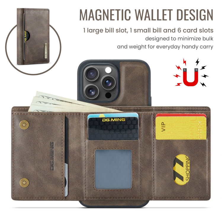 For iPhone 16 Pro Max DG.MING M6 Series RFID Tri-fold Card Bag Removable Leather Phone Case