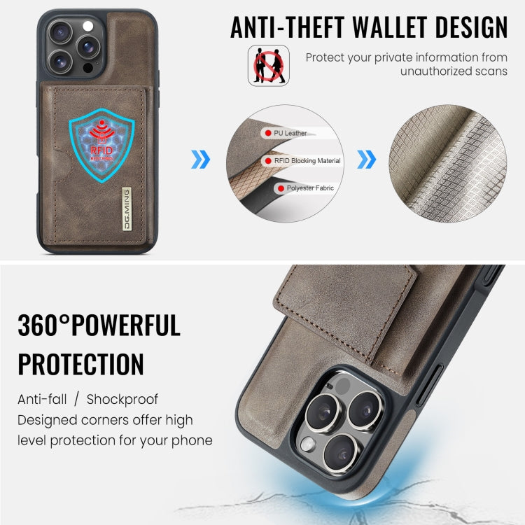 For iPhone 16 Pro Max DG.MING M6 Series RFID Tri-fold Card Bag Removable Leather Phone Case