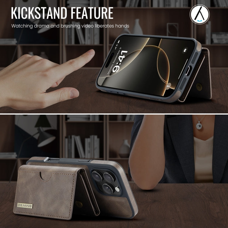 For iPhone 16 Pro Max DG.MING M6 Series RFID Tri-fold Card Bag Removable Leather Phone Case
