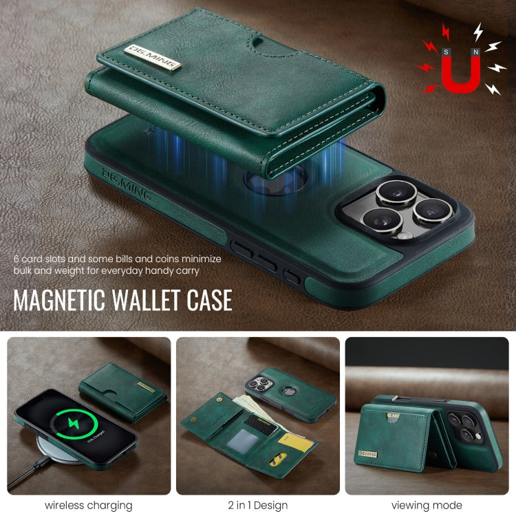 For iPhone 16 Pro Max DG.MING M6 Series RFID Tri-fold Card Bag Removable Leather Phone Case