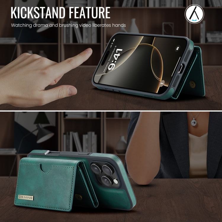 For iPhone 16 Pro Max DG.MING M6 Series RFID Tri-fold Card Bag Removable Leather Phone Case