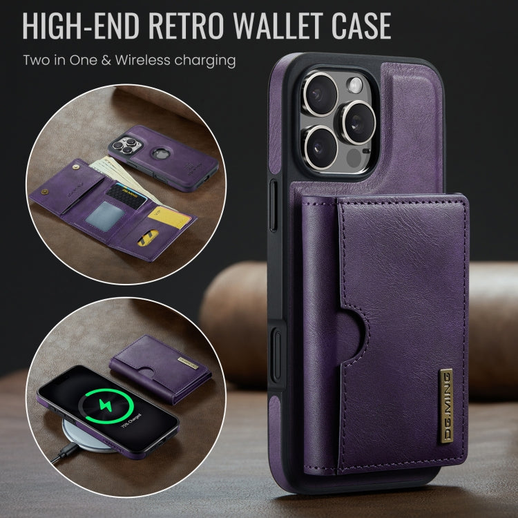 For iPhone 16 Pro Max DG.MING M6 Series RFID Tri-fold Card Bag Removable Leather Phone Case