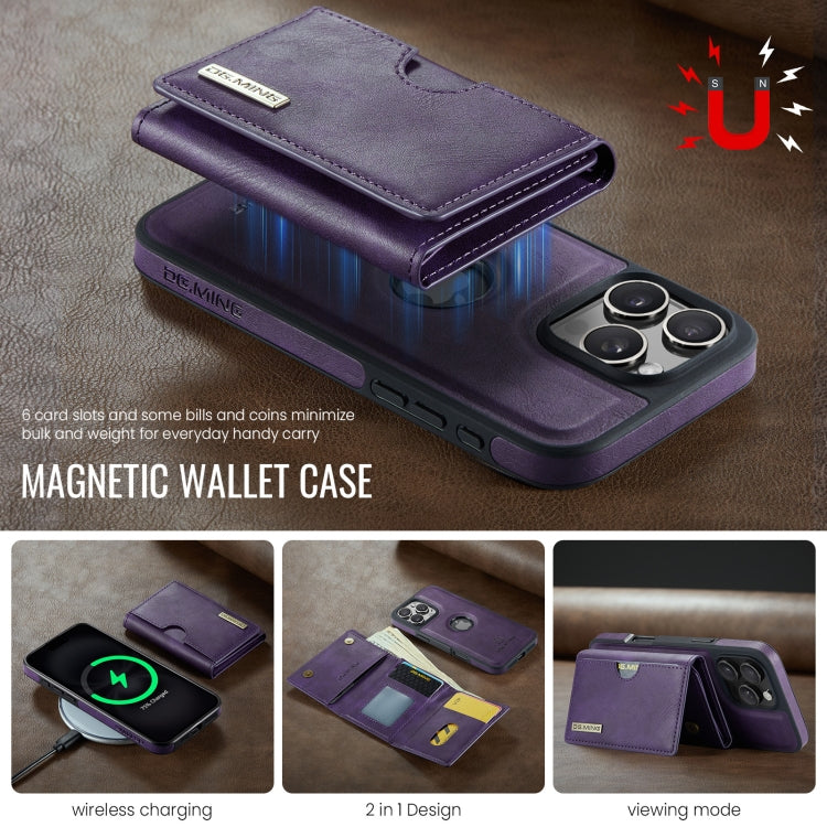 For iPhone 16 Pro Max DG.MING M6 Series RFID Tri-fold Card Bag Removable Leather Phone Case