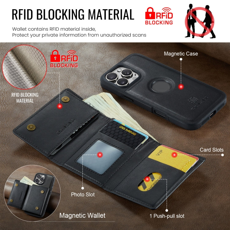 For iPhone 16 Pro DG.MING M6 Series RFID Tri-fold Card Bag Removable Leather Phone Case