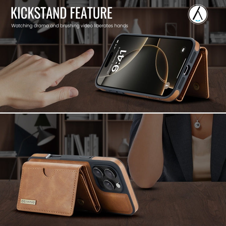 For iPhone 16 Pro DG.MING M6 Series RFID Tri-fold Card Bag Removable Leather Phone Case
