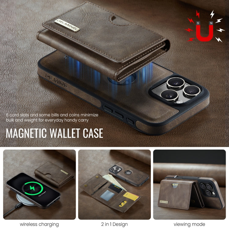 For iPhone 16 Pro DG.MING M6 Series RFID Tri-fold Card Bag Removable Leather Phone Case