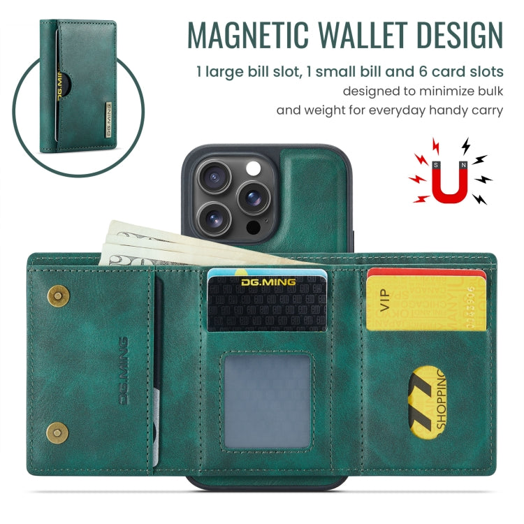 For iPhone 16 Pro DG.MING M6 Series RFID Tri-fold Card Bag Removable Leather Phone Case