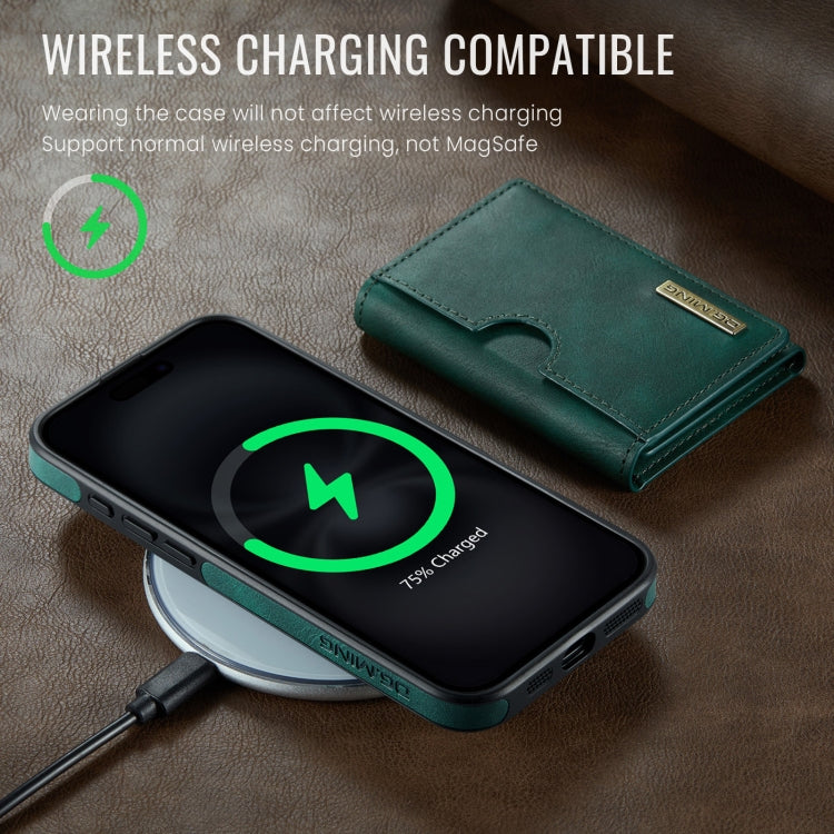 For iPhone 16 Pro DG.MING M6 Series RFID Tri-fold Card Bag Removable Leather Phone Case