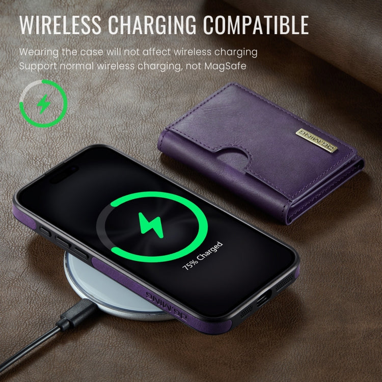For iPhone 16 Pro DG.MING M6 Series RFID Tri-fold Card Bag Removable Leather Phone Case