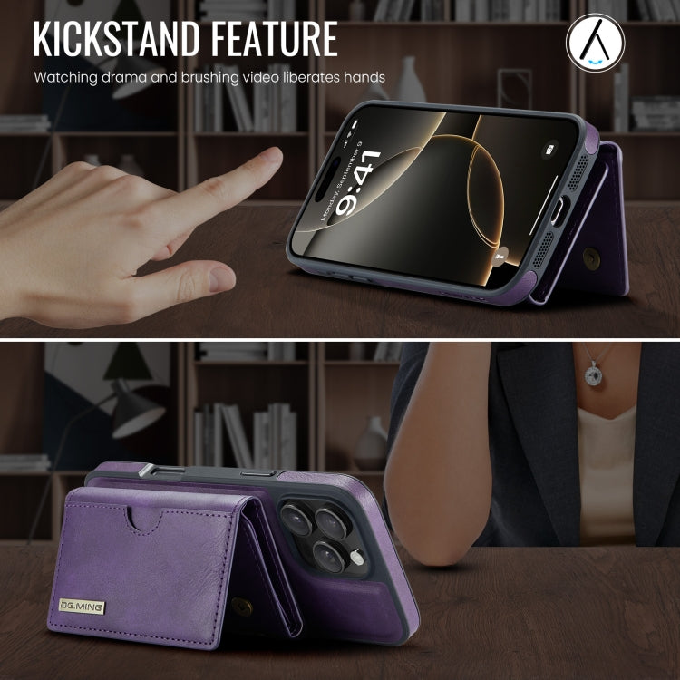 For iPhone 16 Pro DG.MING M6 Series RFID Tri-fold Card Bag Removable Leather Phone Case