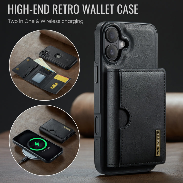 For iPhone 16 DG.MING M6 Series RFID Tri-fold Card Bag Removable Leather Phone Case