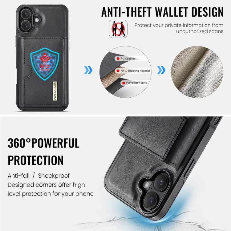For iPhone 16 DG.MING M6 Series RFID Tri-fold Card Bag Removable Leather Phone Case