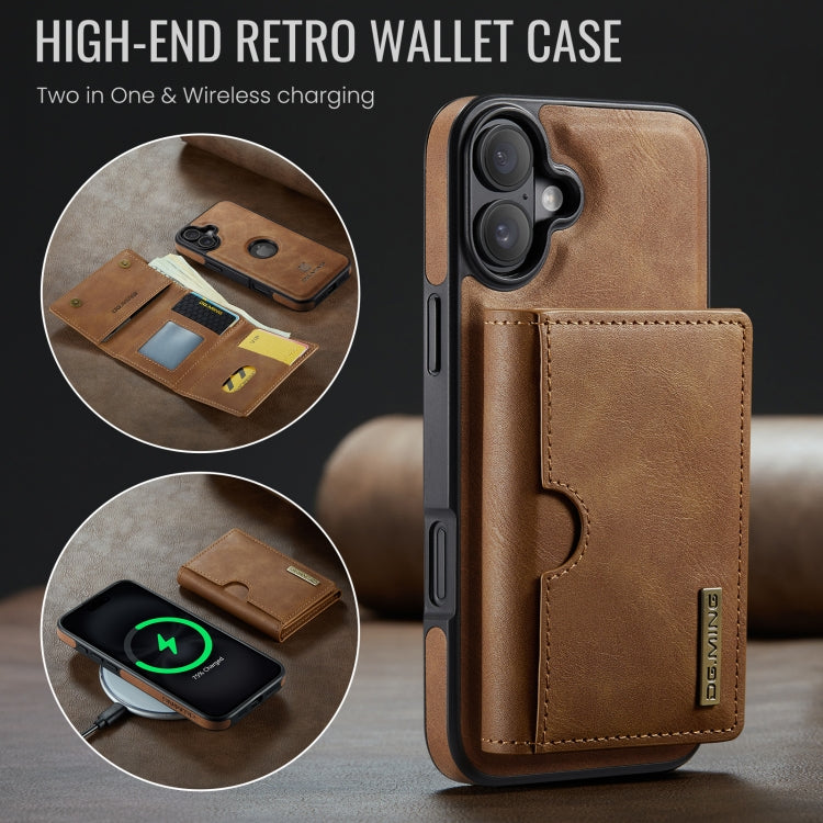 For iPhone 16 DG.MING M6 Series RFID Tri-fold Card Bag Removable Leather Phone Case