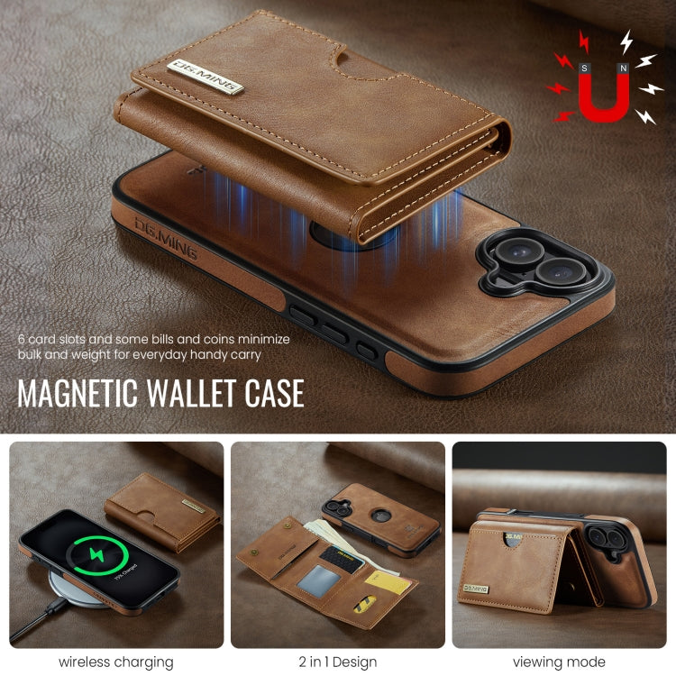 For iPhone 16 DG.MING M6 Series RFID Tri-fold Card Bag Removable Leather Phone Case