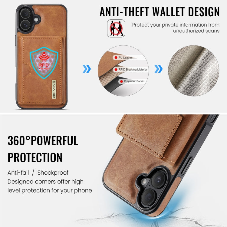 For iPhone 16 DG.MING M6 Series RFID Tri-fold Card Bag Removable Leather Phone Case