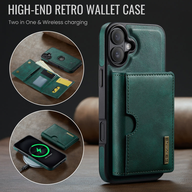 For iPhone 16 DG.MING M6 Series RFID Tri-fold Card Bag Removable Leather Phone Case