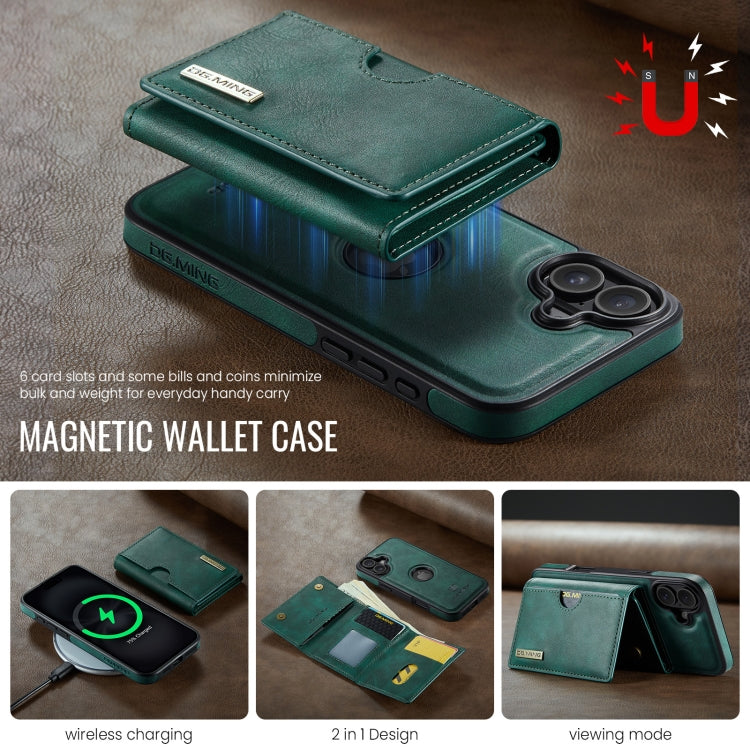 For iPhone 16 DG.MING M6 Series RFID Tri-fold Card Bag Removable Leather Phone Case
