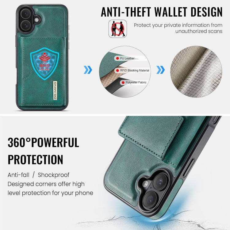 For iPhone 16 DG.MING M6 Series RFID Tri-fold Card Bag Removable Leather Phone Case