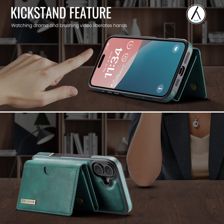For iPhone 16 DG.MING M6 Series RFID Tri-fold Card Bag Removable Leather Phone Case