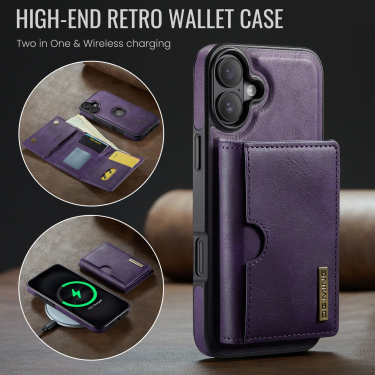 For iPhone 16 DG.MING M6 Series RFID Tri-fold Card Bag Removable Leather Phone Case