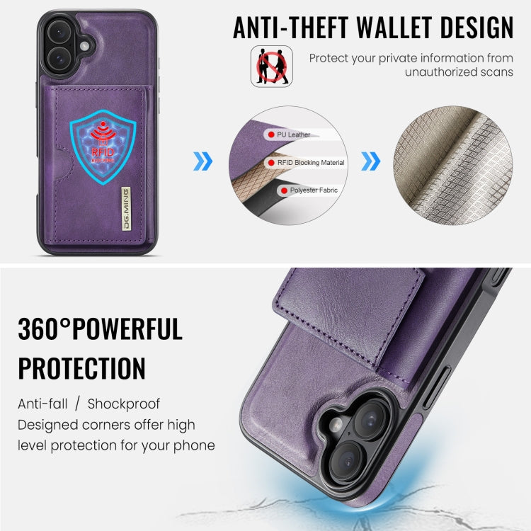 For iPhone 16 DG.MING M6 Series RFID Tri-fold Card Bag Removable Leather Phone Case