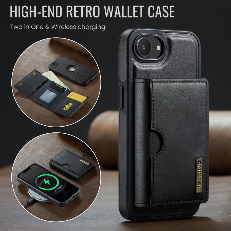 For iPhone 17e / 16e DG.MING M6 Series RFID Tri-fold Card Bag Removable Leather Phone Case