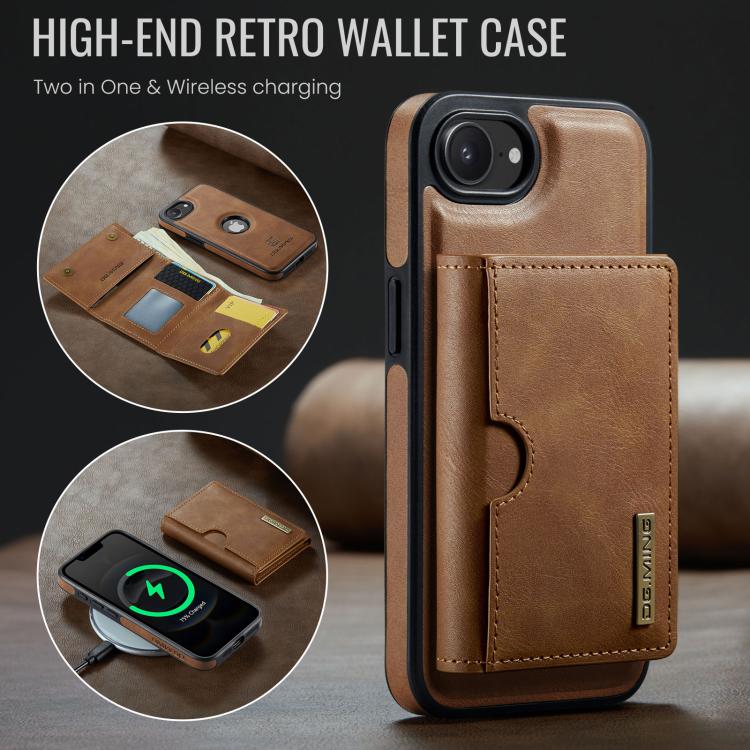 For iPhone 17e / 16e DG.MING M6 Series RFID Tri-fold Card Bag Removable Leather Phone Case