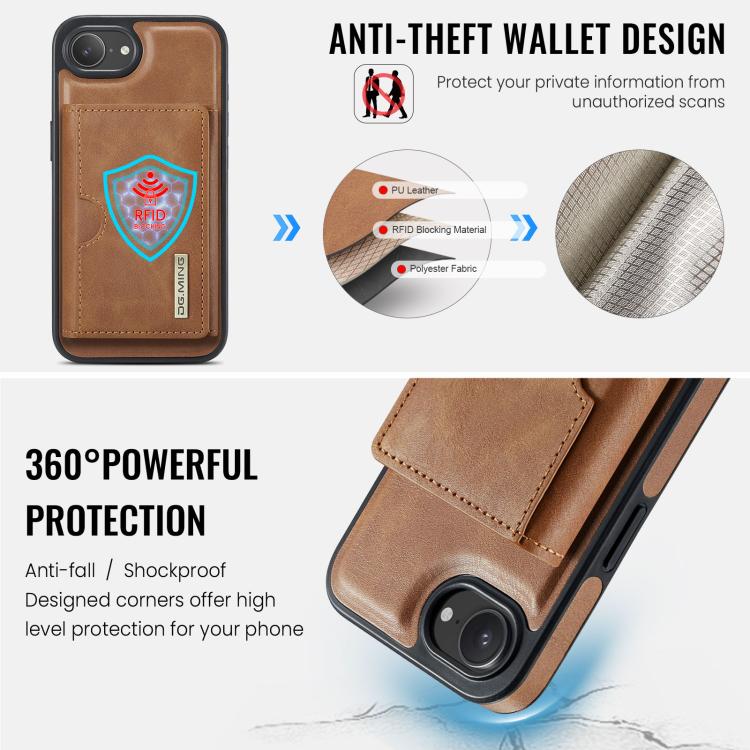 For iPhone 17e / 16e DG.MING M6 Series RFID Tri-fold Card Bag Removable Leather Phone Case