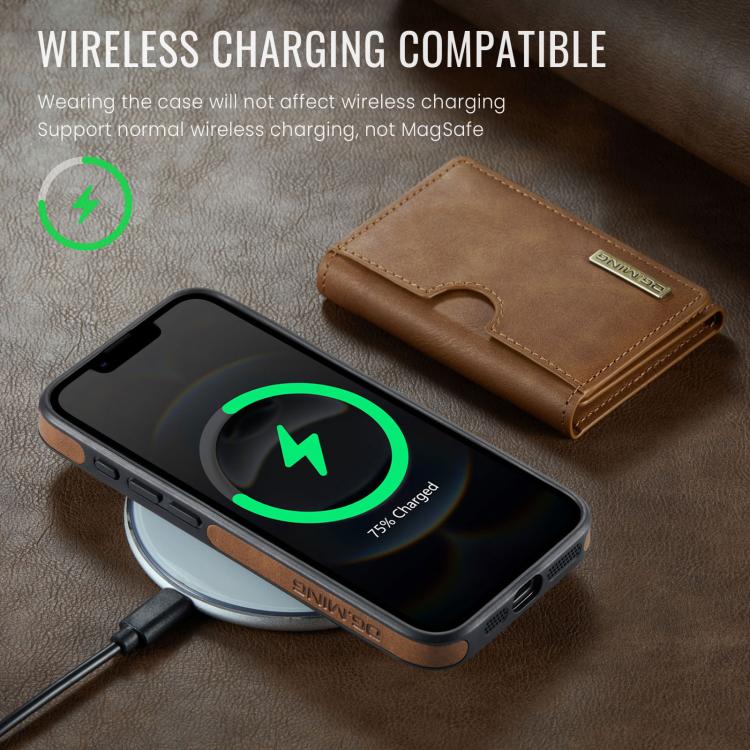 For iPhone 17e / 16e DG.MING M6 Series RFID Tri-fold Card Bag Removable Leather Phone Case