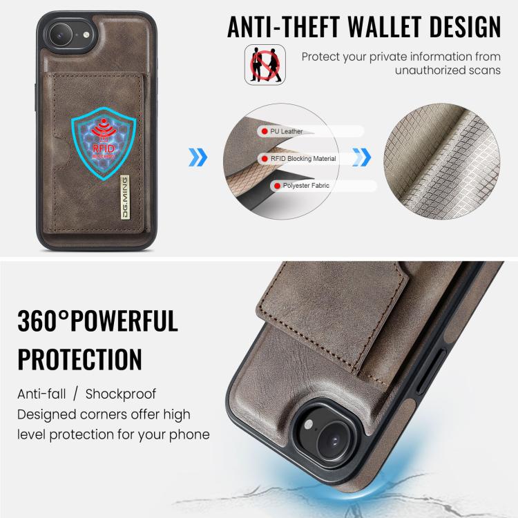 For iPhone 17e / 16e DG.MING M6 Series RFID Tri-fold Card Bag Removable Leather Phone Case